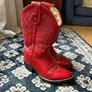 Old West 8116 J-Toe Leather Western Cowboy Boots Red Youth 3D size 5-5.5 girls
